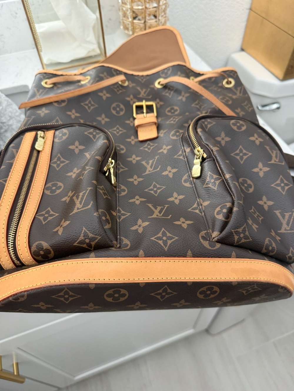 Louis Vuitton Monogram Sac de Bosphore Backpack with Tan Leather Accents - Picture 3 of 11
